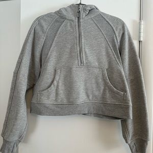 ODODOS Half Zip Fleece Crop Pullover Long Sleeve Sweatshirt Cropped - Grey